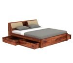 Wooden Sheesham Wood Bed with 4 Drawer Storage, Solid Wooden Cot Bed Furniture, Elegant & Functional Bedroom & Living Room Home Palang - Image 2