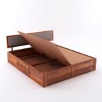 Woodmart furniture Wooden Queen Size Bed with Storage | Double Bed Cot Bed with Box Storage & Upholstered Cushioned Headboard for Bedroom | Sheesham Wood - Image 2