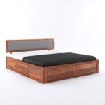 Woodmart furniture Wooden Queen Size Bed with Storage | Double Bed Cot Bed with Box Storage & Upholstered Cushioned Headboard for Bedroom | Sheesham Wood - Image 3
