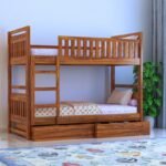 Woodmart furniture Solid Sheesham Wood Kubo Bunk Bed Twin Over Bed with Ladder Wooden Bunk Bed with 2 Drawer Storage for Bedroom Living Room Home (Natural Finish)
