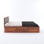 Woodmart furniture Wooden Queen Size Bed with Storage | Double Bed Cot Bed with Box Storage & Upholstered Cushioned Headboard for Bedroom | Sheesham Wood - Image 4
