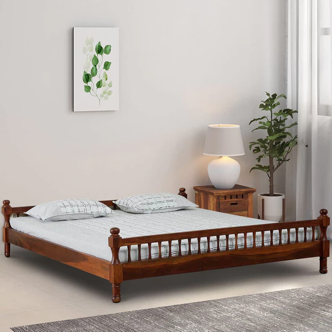 61z+NOpnE8L._SL1100_ Woodmart furniture Solid Sheesham Wood Dreamy Nights Bed for Bedroom and Home Furniture | Without Storage | Double Bed | COD available - Image 1