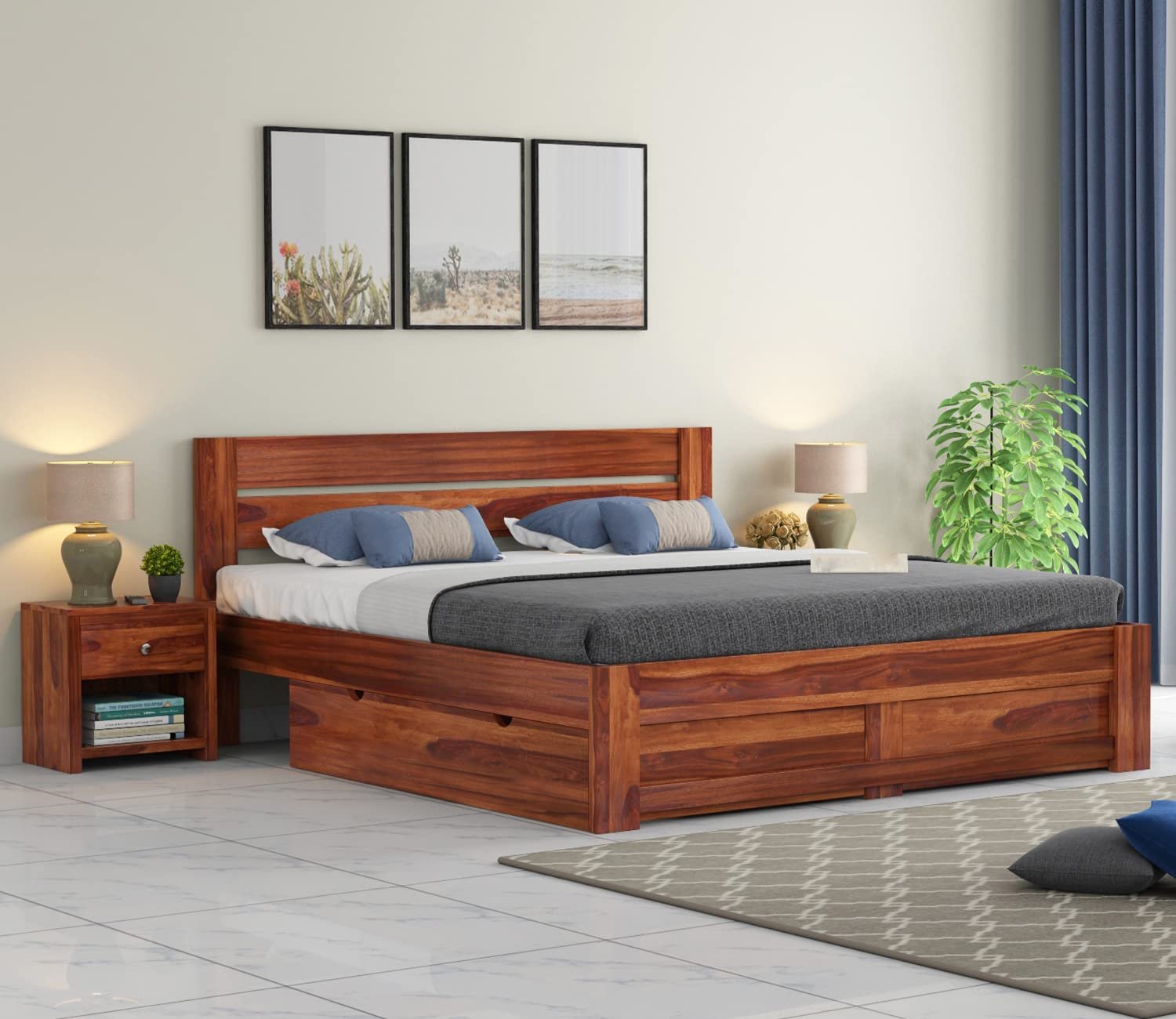 71hWB2tSiBL._SL1500_ Woodmart furniture Wooden Bed with Storage | Double Bed Cot Bed with Drawer Storage for Bedroom & Hotel | Sheesham Wood | COD available - Image 1