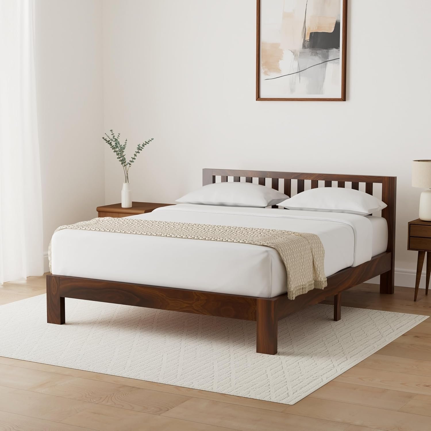 81I1QrilMrL._SL1500_ Wooden Bed Without Storage | Wooden Bed Cot Bed for Bedroom Furniture | Palang Bed for Hotels | Basic Headboard | Solid Sheesham Wood,| COD Available - Image 1