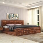 Woodmart Furniture Wooden Solid Wood Diamond Sheesham Wood Bed with Storage Box | Solid Wooden Cot | Double Bed with Box for Home - COD available