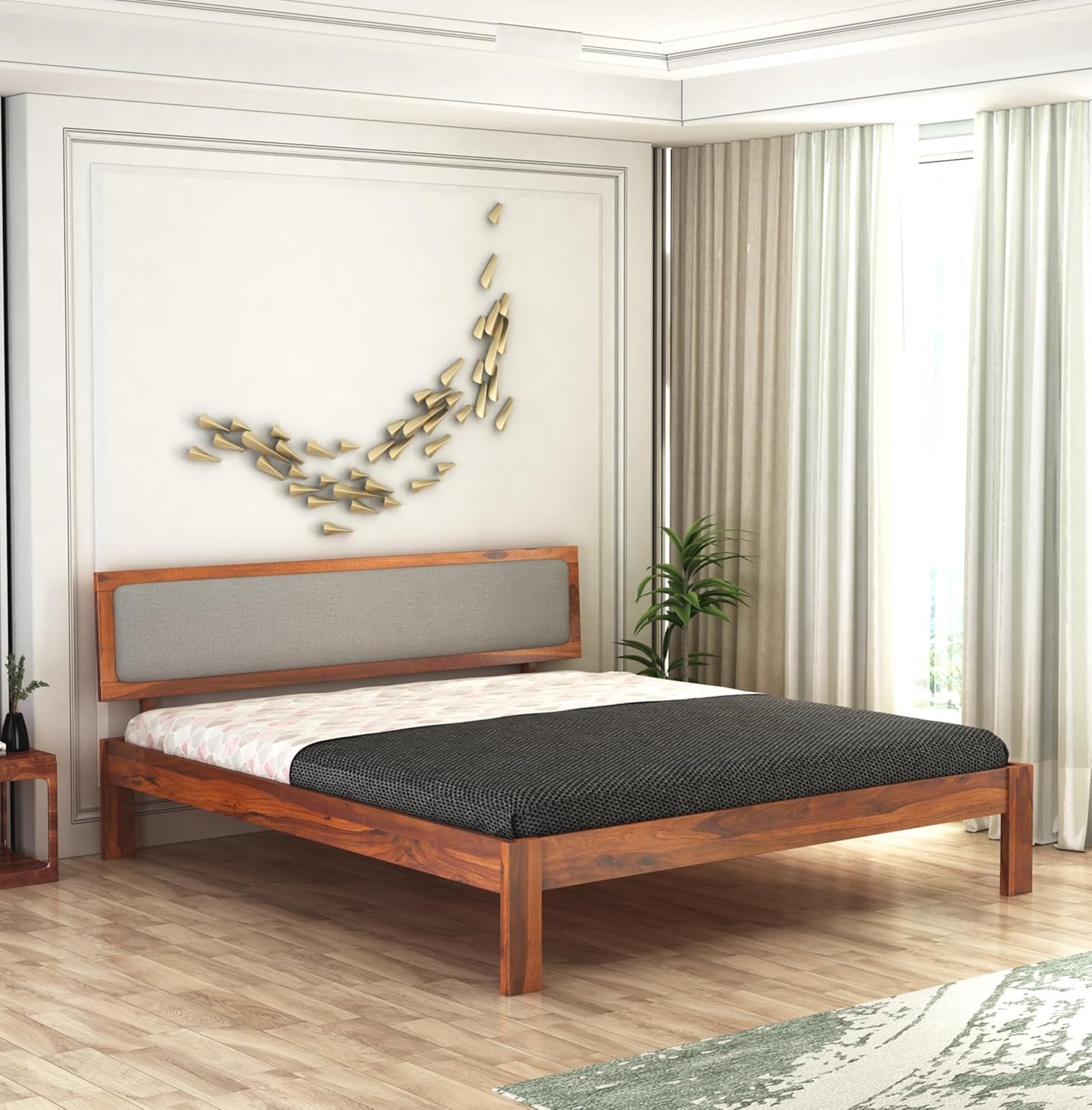 81dP0WMJ1zL._SL1500_ Wooden Bed for Bedroom | Wooden Bed | Platform Cot Bed with Upholstered Cushioned Headboard | Sheesham Solid Wood | COD Available - Image 1