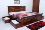 Woodmart Furniture Sheesham Wood Armania Bed with 4 Drawer Storage Double Bed for Bedroom Home (Natural Finish)