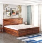 Woodmart Furniture Wooden Bed with Storage | Double Bed Cot Bed with Box Storage for Bedroom & Hotel | Sheesham Wood