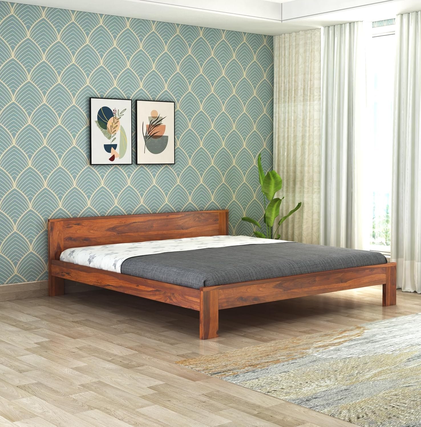 91ynzh3nEtL._SL1500_ Wooden Bed Without Storage | Wooden Bed Cot Bed for Bedroom Furniture | Palang Bed for Hotels | Basic Headboard | Solid Sheesham wood | COD Available - Image 1