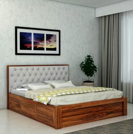 Woodmart furniture Sheesham Wood Bed with Box Storage for Bedroom Wooden Double Bed Palang for Home